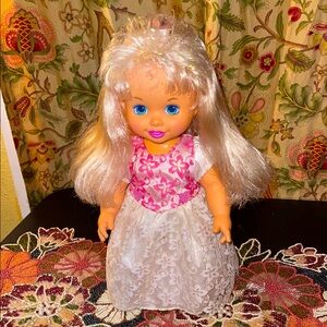 Elegant Pink and White Doll with Floral Dress